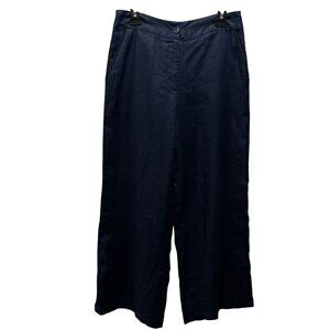 Elie Tahari Dark Navy Linen Blend Wide-Leg Pants Womens Size 10 High-Rise